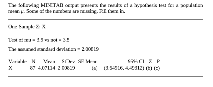 Answered The Following Minitab Output Presents Bartleby