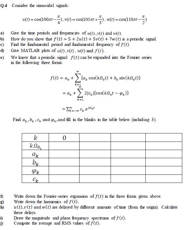 Answered Q 4 Consider The Simisoidal Signals Bartleby