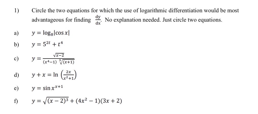 Answered 1 Circle The Two Equations For Which Bartleby