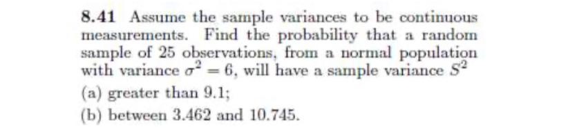 Answered 8 41 Assume The Sample Variances To Be… Bartleby