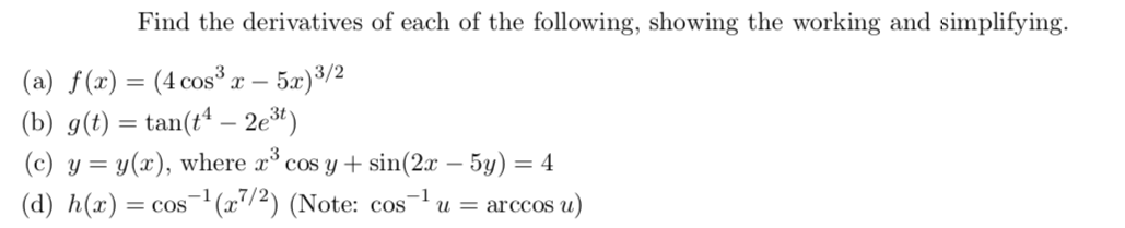 Answered Find The Derivatives Of Each Of The Bartleby