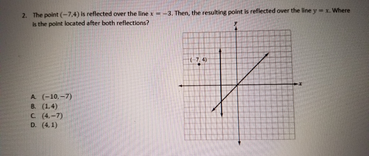 Answered: 2. The point (-7,4) is reflected over… | bartleby