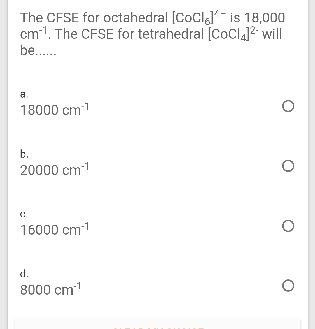 Answered The Cfse For Octahedral Cocl ª Is Bartleby