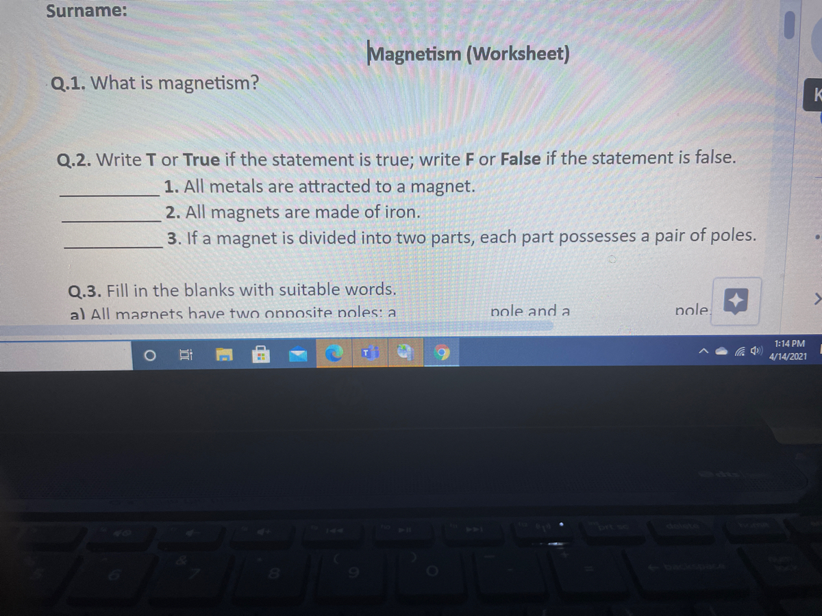 Answered Magnetism Workshe Q 1 What Is Bartleby