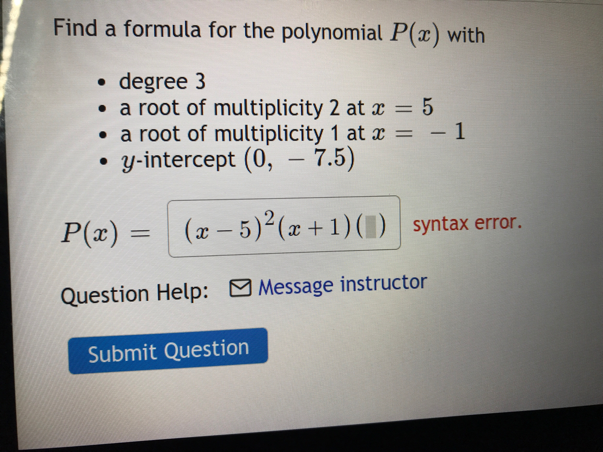 Answered Find A Formula For The Polynomial P X Bartleby