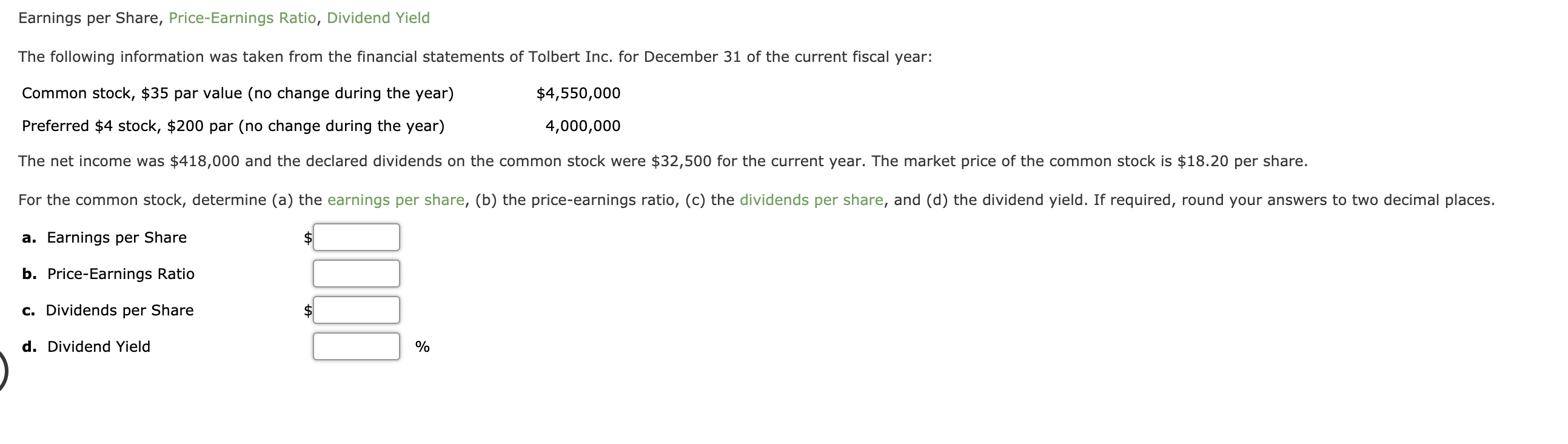 Answered Earnings Per Share Price Earnings Bartleby