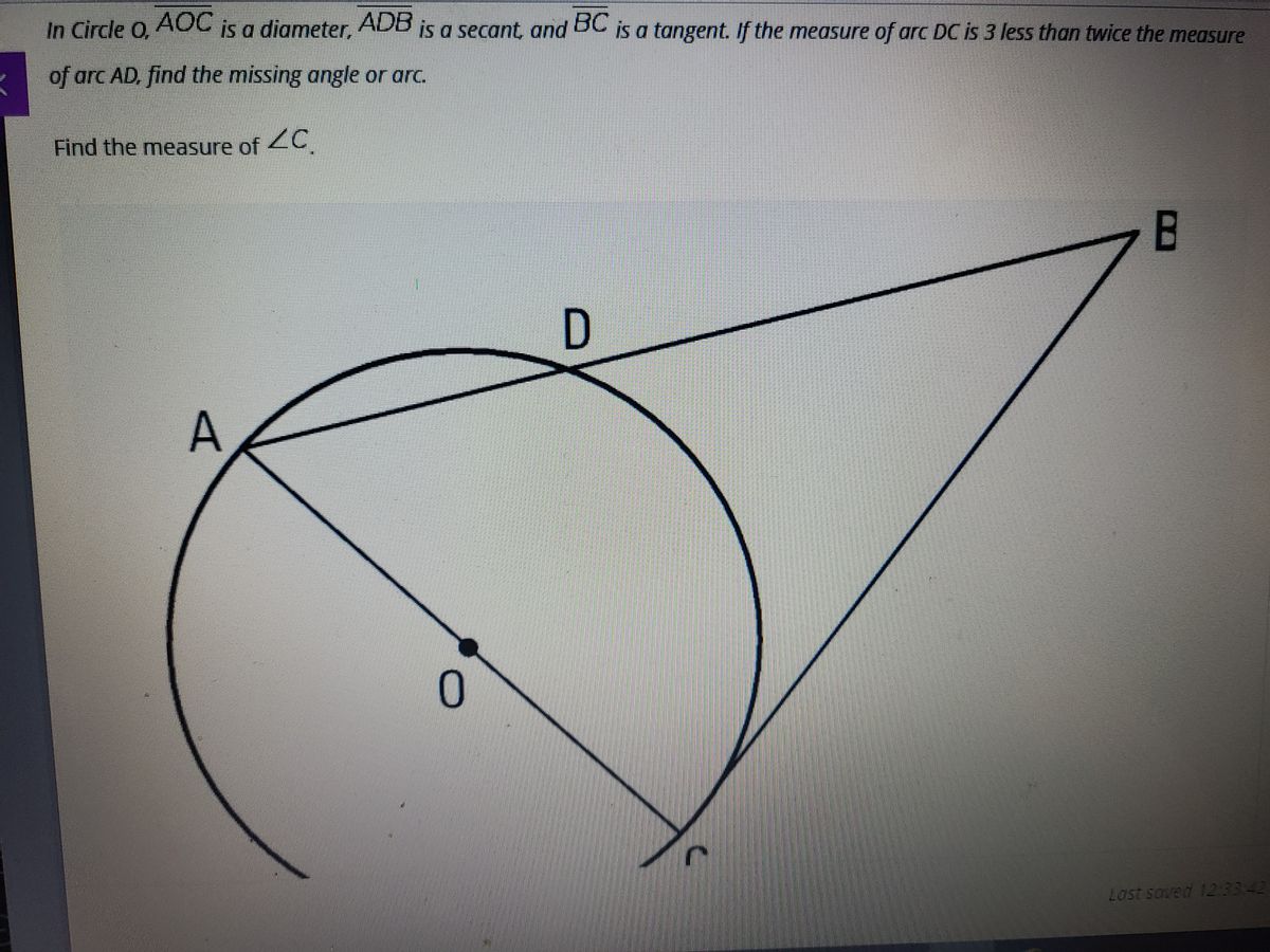 Answered: In Circle O, Aoc Is A Diameter, Adb Bc… 