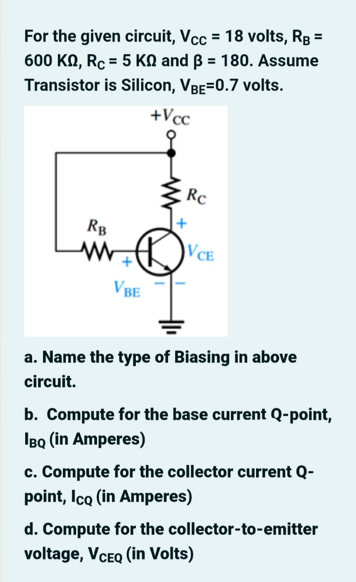 Answered 3d For The Given Circuit Vcc 18 Bartleby