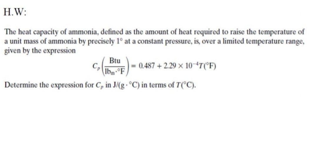 Answered The Heat Capacity Of Ammonia Defined Bartleby
