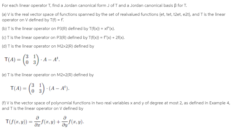 For Each Linear Operator T Find A Jordan Bartleby