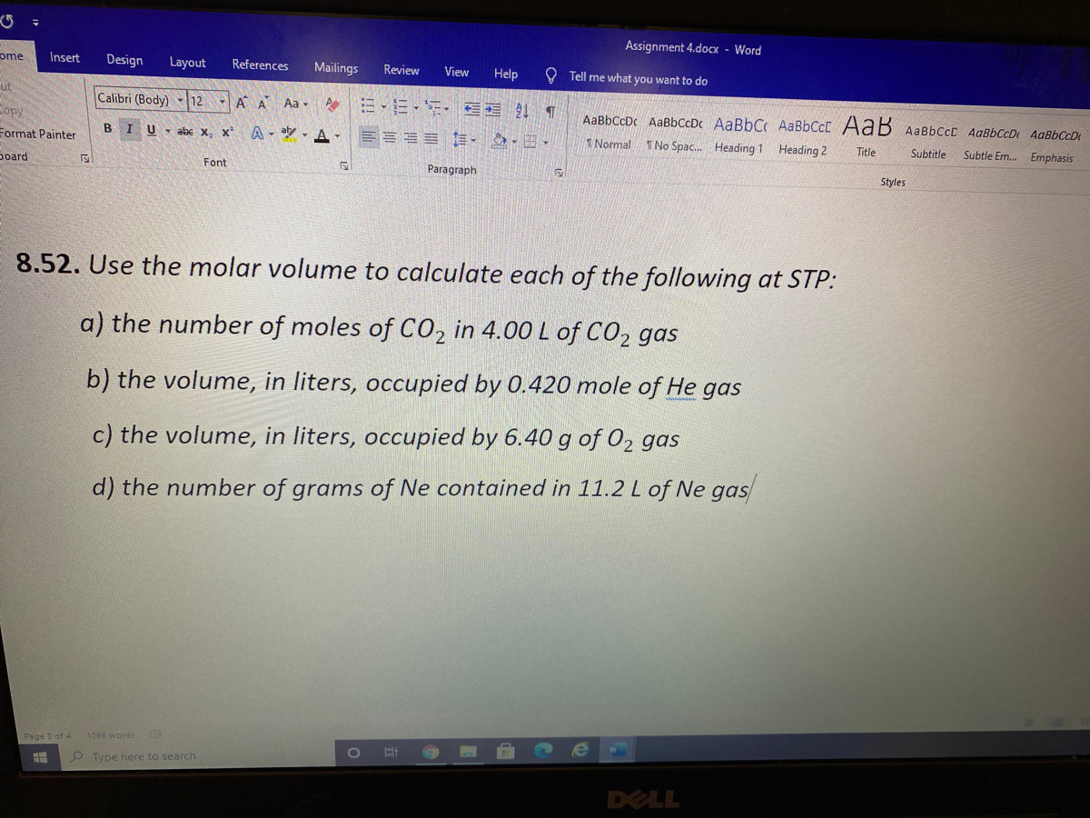 Answered Use The Molar Volume To Calculate Each Bartleby