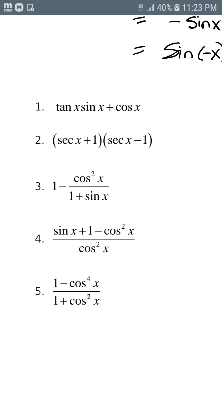 Answered 1 Tan Xsin X Cos X 2 Bartleby