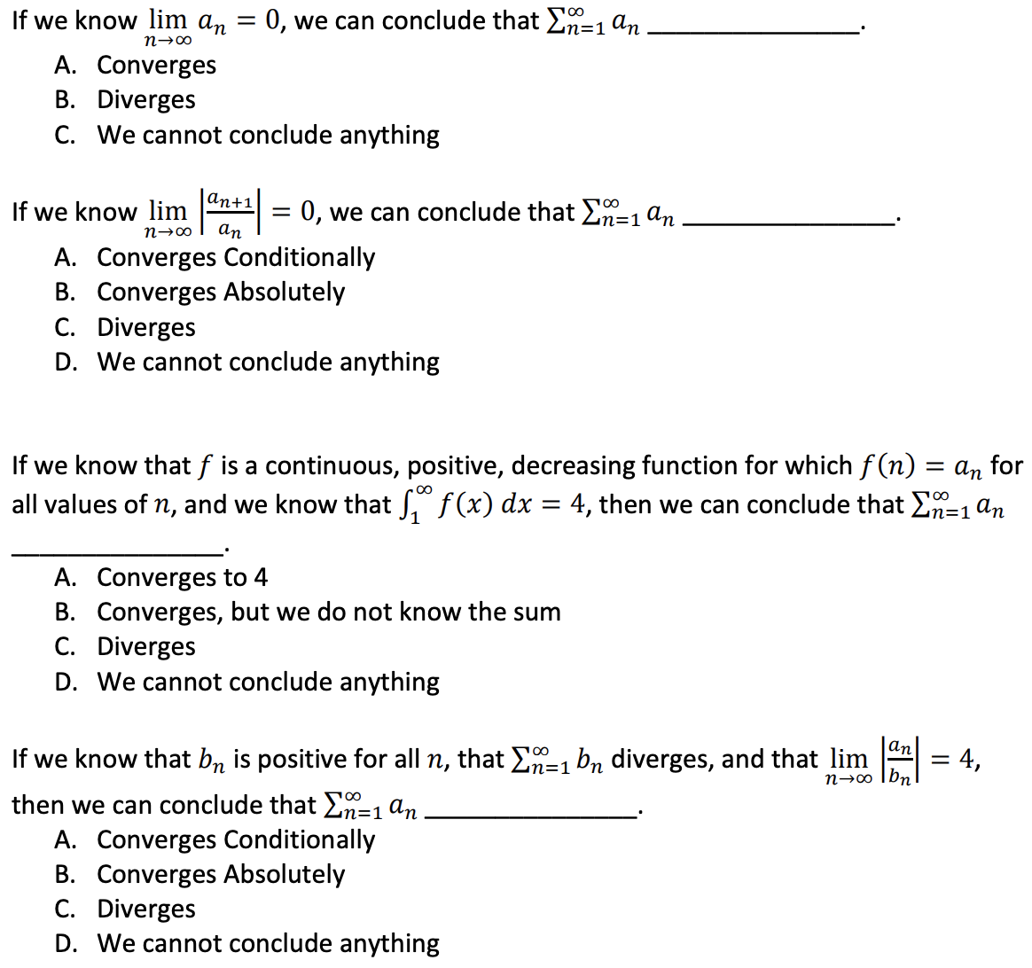 Answered If We Know Lim An 0 We Can Conclude Bartleby