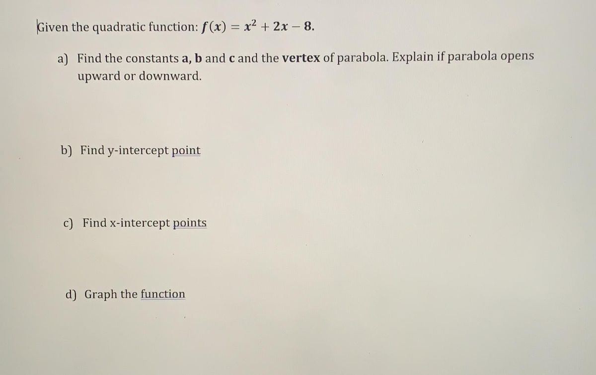 Answered Given The Quadratic Function F X X2 Bartleby