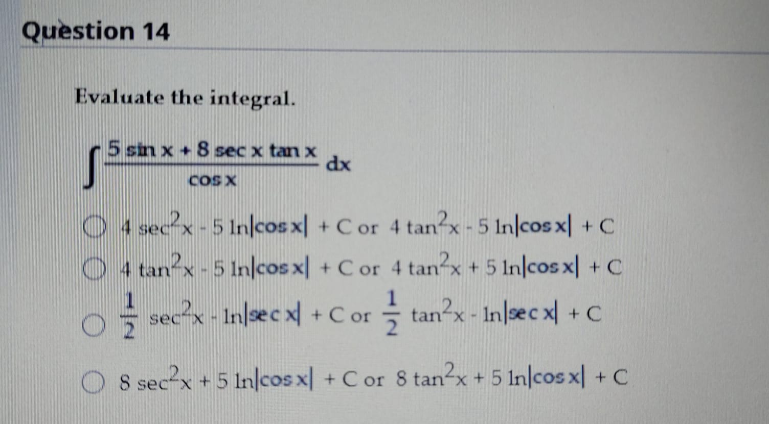 Answered Evaluate The Integral 5 Sin X 8 Sec X Bartleby