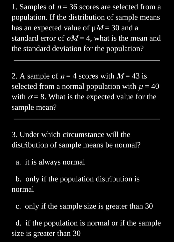 Answered 1 Samples Of N 36 Scores Are Selected Bartleby