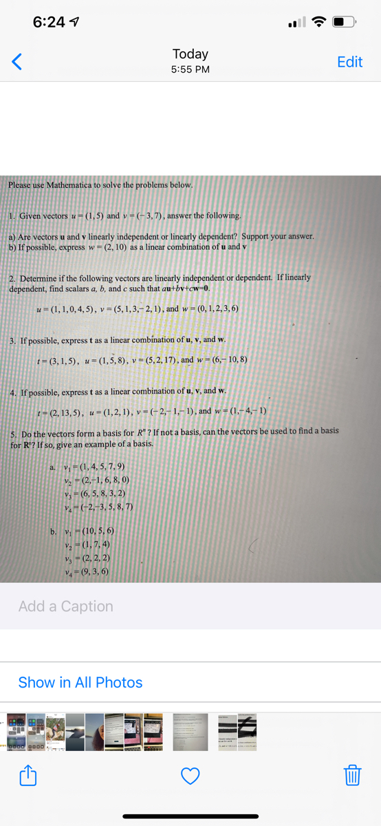 Answered 5 Do The Vectors Form A Basis For R Bartleby