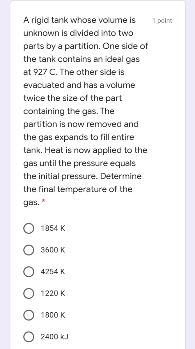 Answered: A rigid tank whose volume is unknown is  bartleby