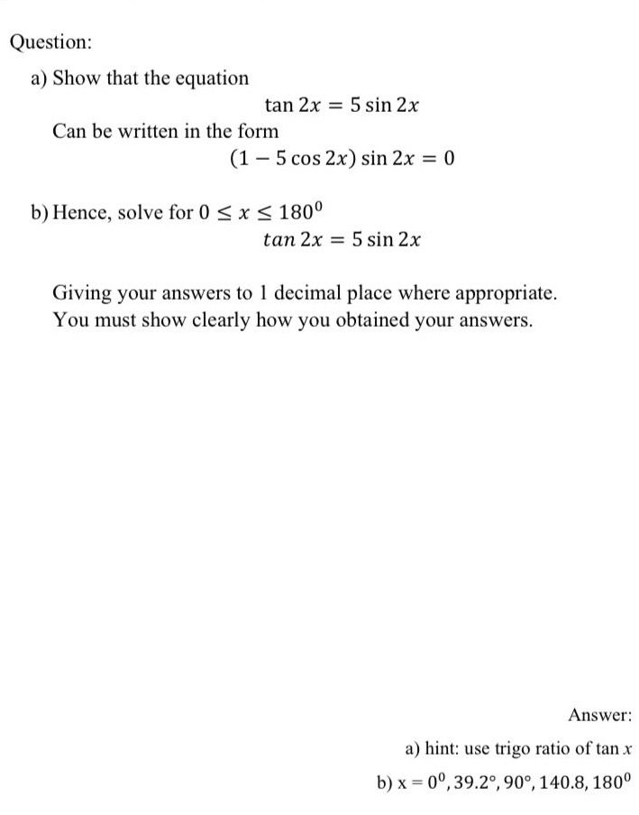 Answered Question A Show That The Equation Tan Bartleby