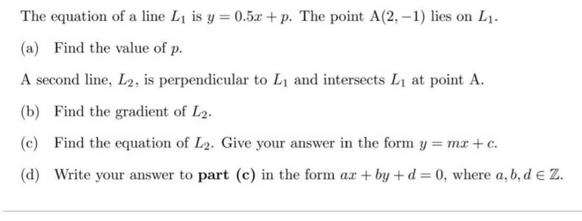 Answered The Equation Of A Line L1 Is Y 0 5x Bartleby