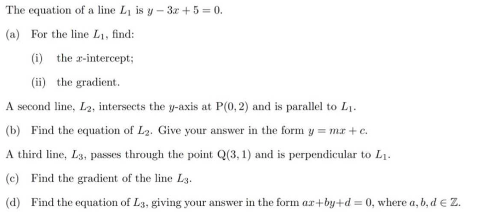 Answered The Equation Of A Line L1 Is Y 3x 5 Bartleby