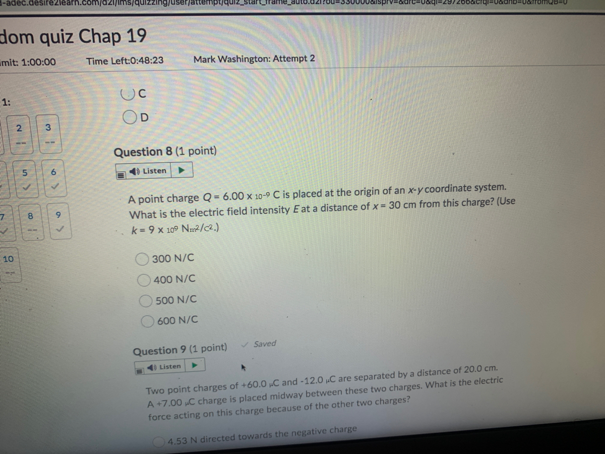 Answered A Point Charge Q 6 00 X 10 9 C Is Bartleby