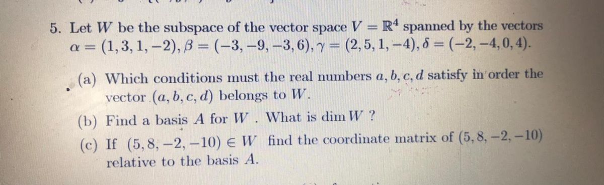 Answered 5 Let W Be The Subspace Of The Vector Bartleby