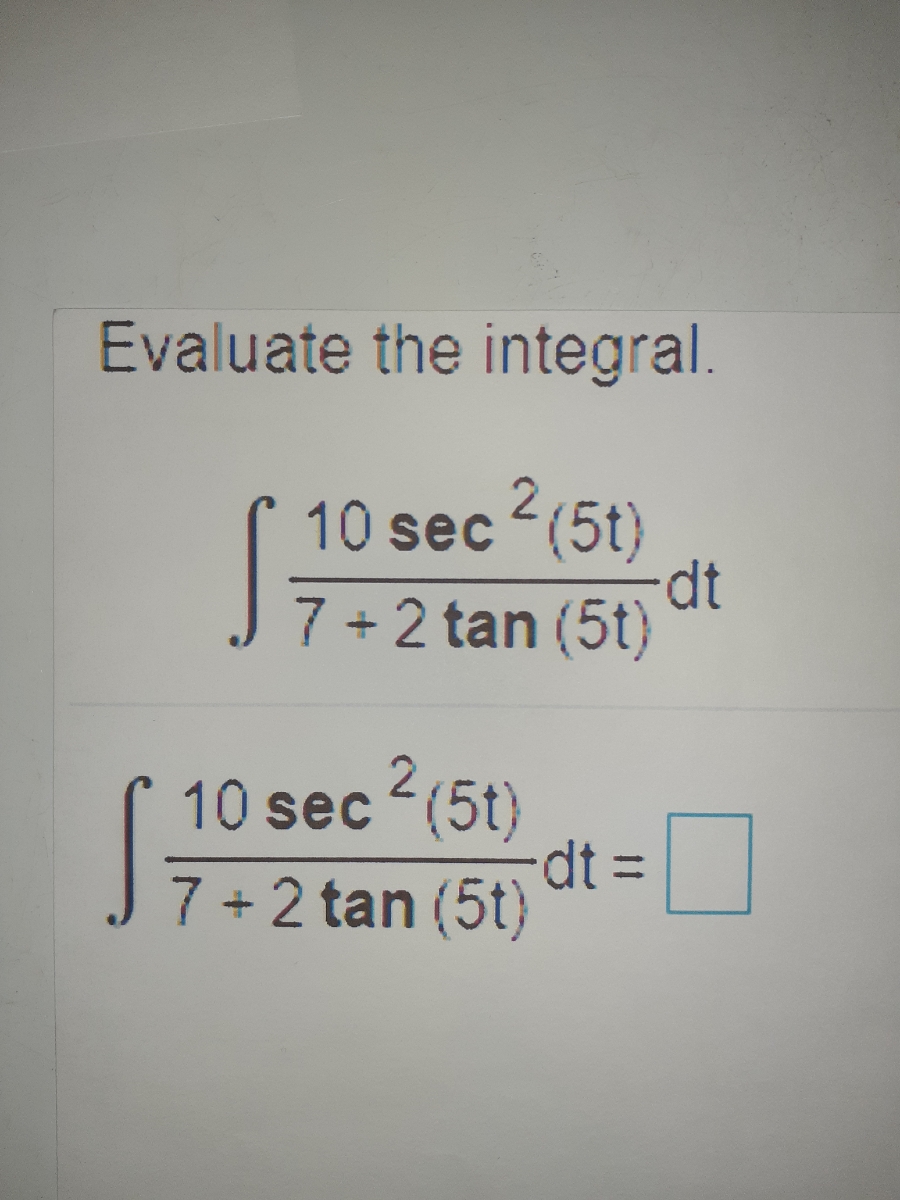 Answered Evaluate The Integral 10 Sec 2 5t Dt Bartleby