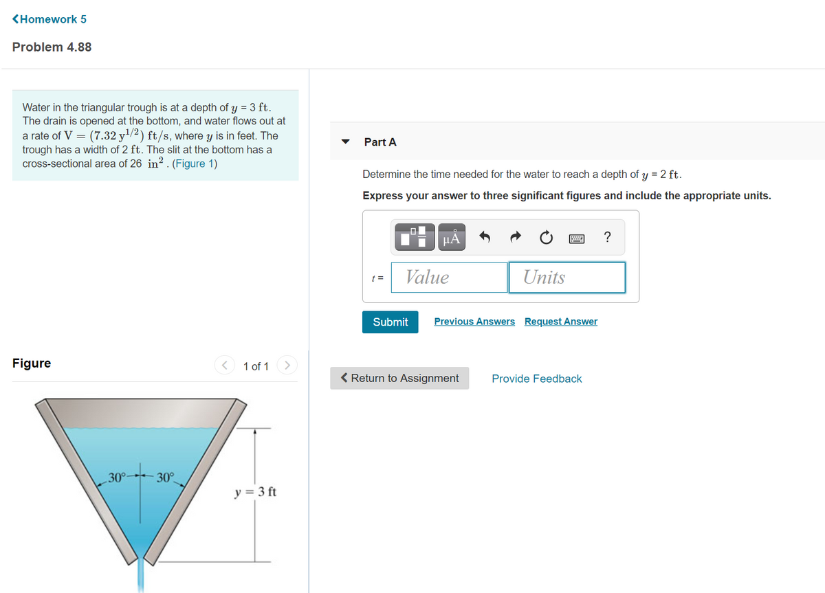 Answered: Water in the triangular trough is at a… | bartleby