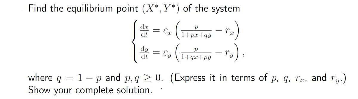 Answered Find The Equilibrium Point X Y Of Bartleby