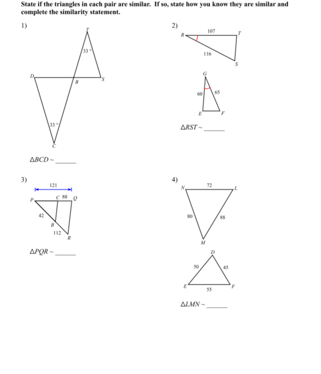 Answered: State if the triangles in each pair are… | bartleby