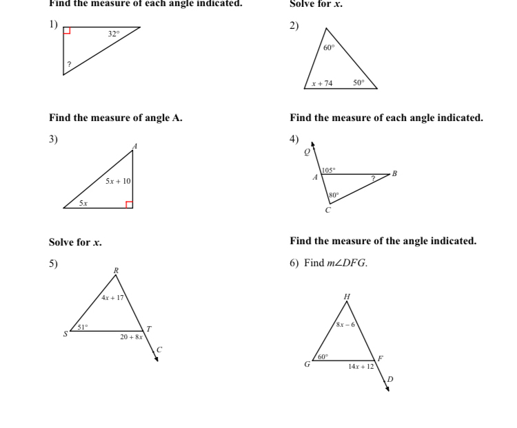 geometry assignment find the measure of each angle indicated answers