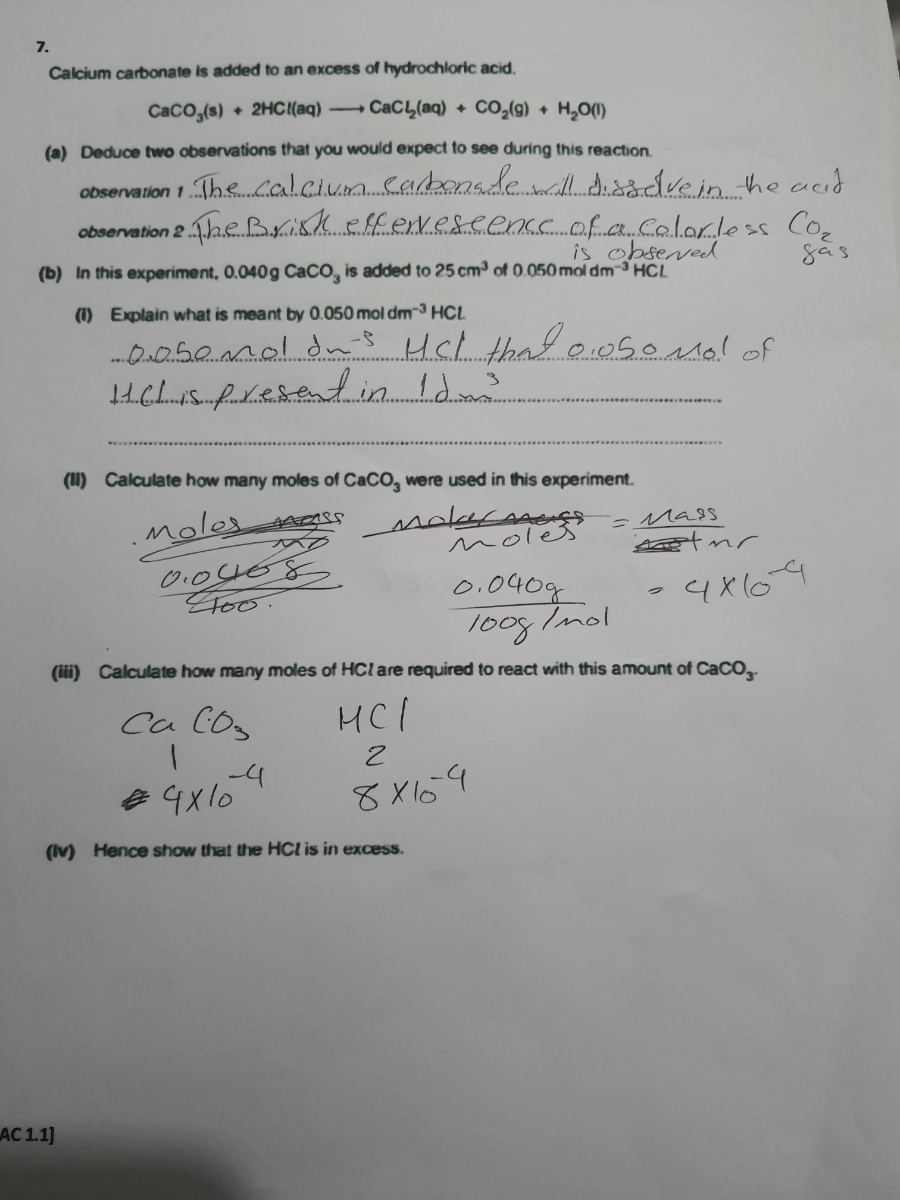 Answered: 7. Calcium carbonate is added to an… | bartleby