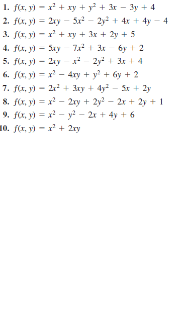 Answered: 1. f(x, y) = x² + xy + y? + 3x - 3y + 4… | bartleby