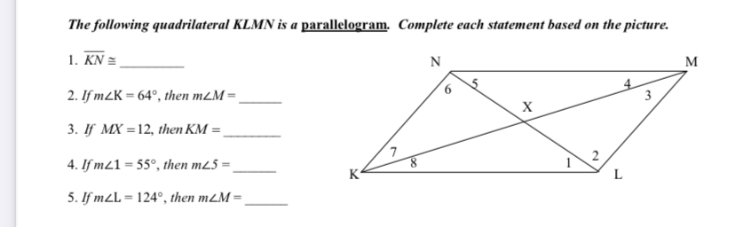 Answered: The following quadrilateral KLMN is a… | bartleby