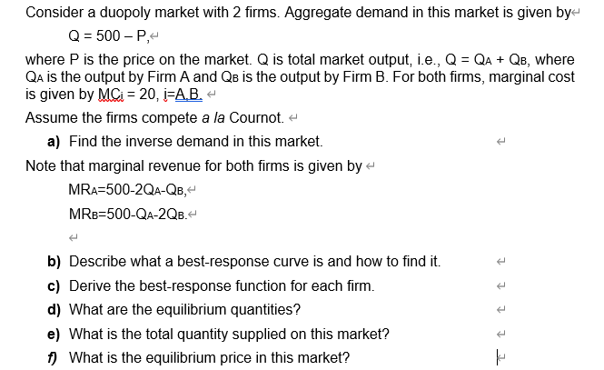 Answered Consider A Duopoly Market With 2 Firms Bartleby