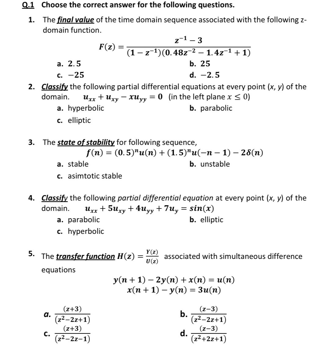 Answered 1 The Final Value Of The Time Domain Bartleby