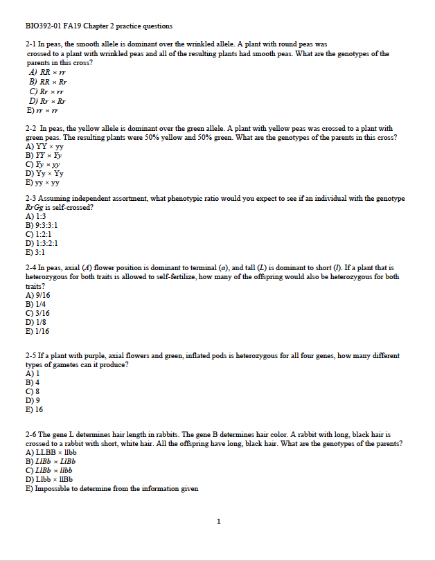 Answered Bio392 01 Fa19 Chapter 2 Practice Bartleby