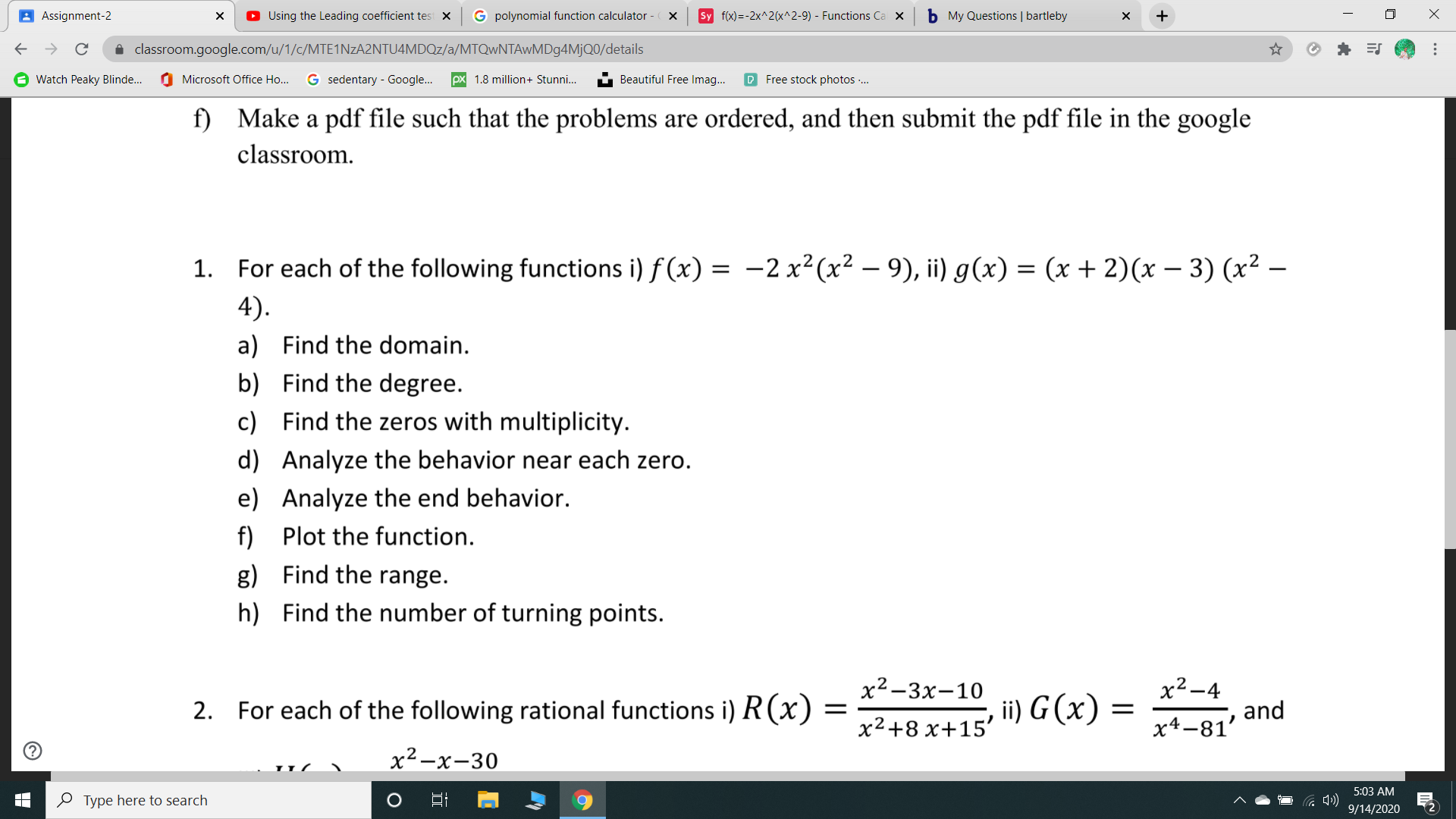 Answered For Each Of The Following Functions I Bartleby