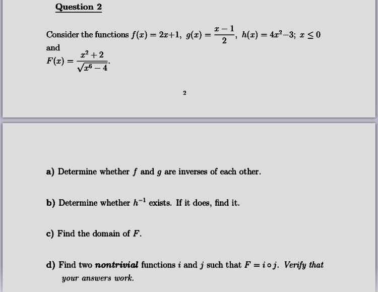 Answered Question 2 Consider The Functions F X Bartleby