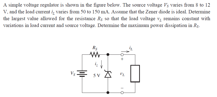 Answered: A simple voltage regulator is shown in… | bartleby