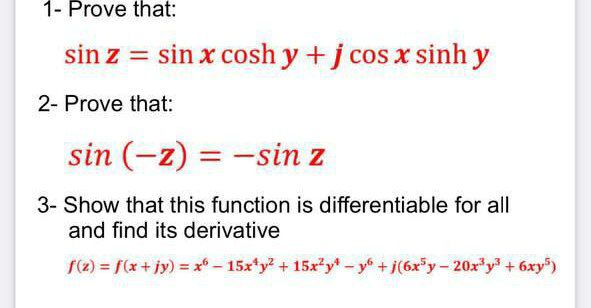 Answered Prove That Sin Z Sin X Cosh Y J Cos Bartleby