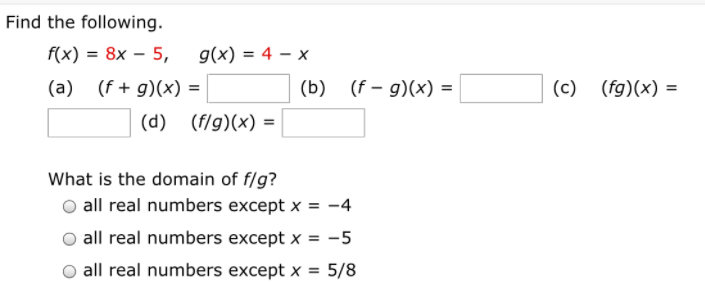 Answered Find The Following F X 8x 5 G X Bartleby