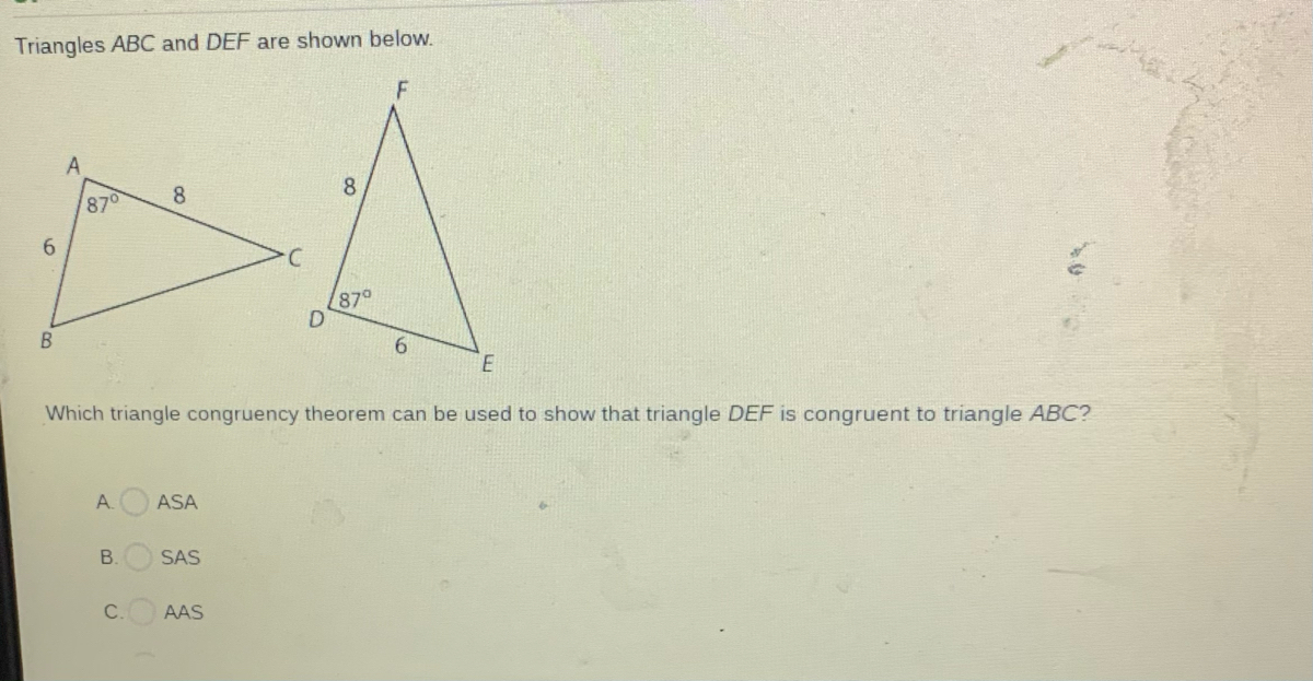 Answered: Triangles ABC and DEF are shown below.… | bartleby