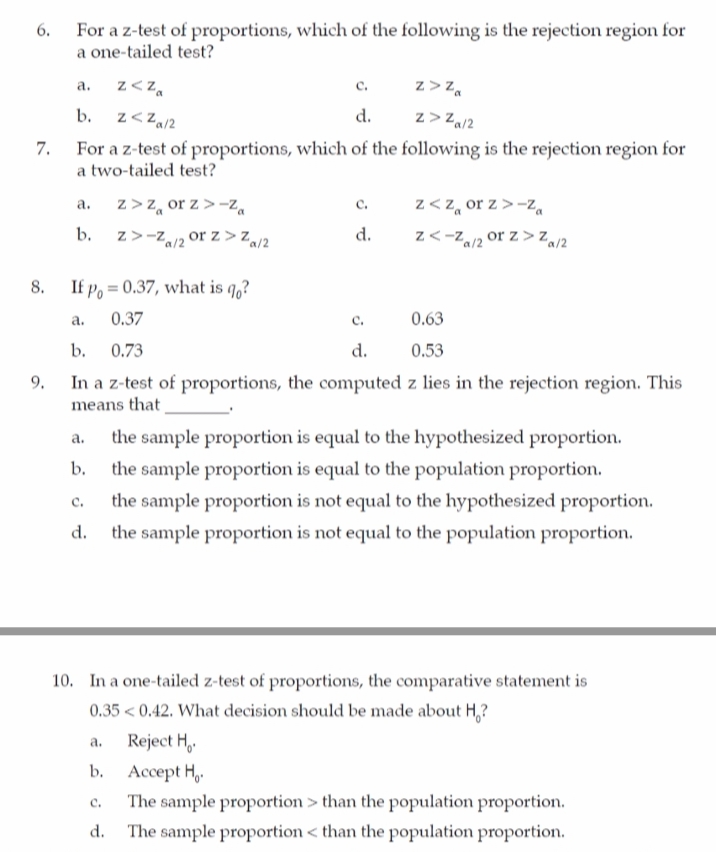 Answered For A Z Test Of Proportions Which Of Bartleby