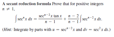 Answered A Secant Reduction Formula Prove That Bartleby