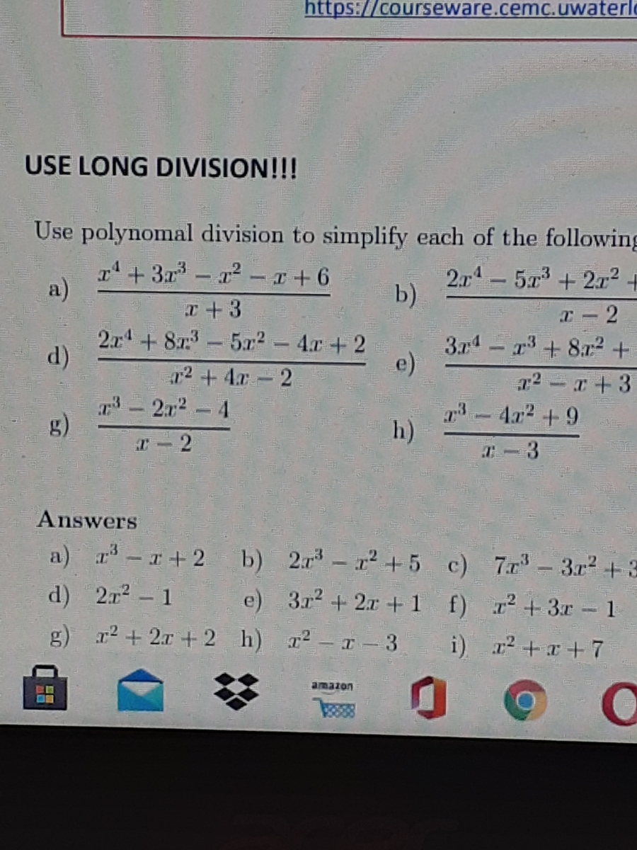 Answered Use Polynomal Division To Simplify Each Bartleby