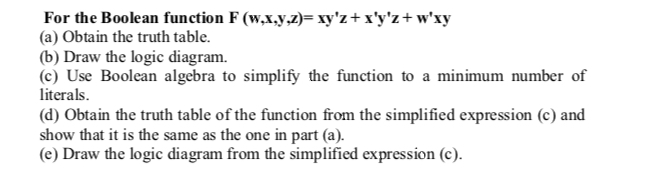 Answered For The Boolean Function F W X Y Z Bartleby