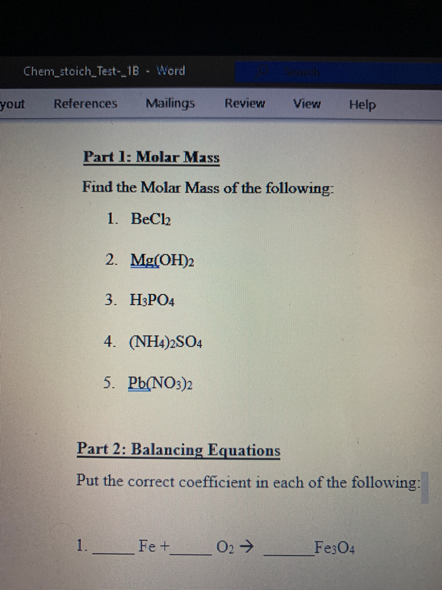 Answered Part 1 Molar Mass Find the Molar Mass… bartleby