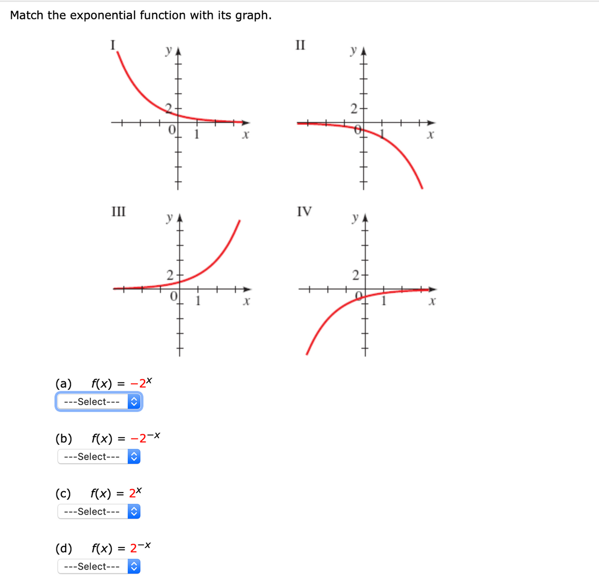 Answered: Match the exponential function with its… | bartleby